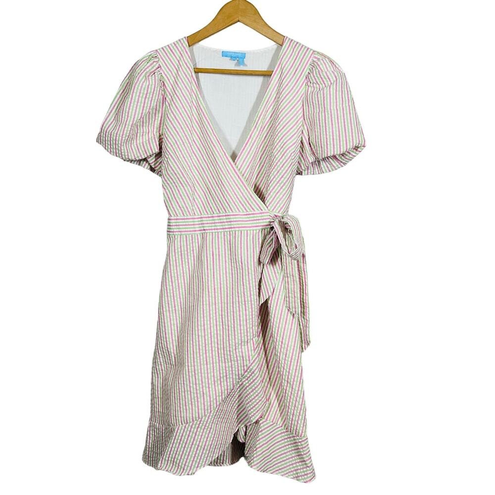 Draper James Pink and Green Striped Wrap Midi Dress